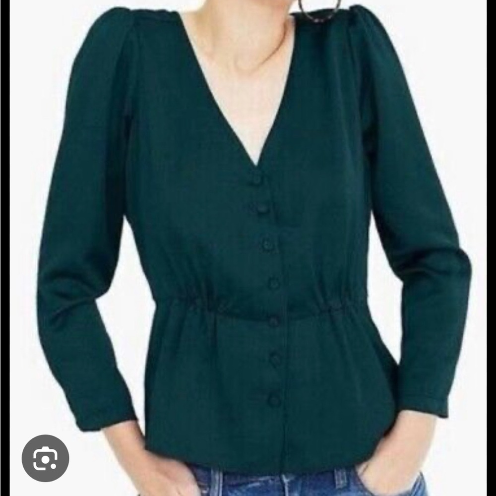 J Crew Forest Green Peplum Blouse Size 6